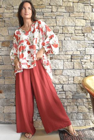 Basso Shirring Wide Leg Pant Sangria